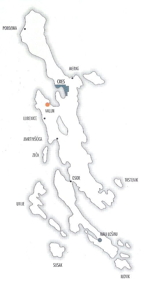 Map of Cres, Lošinj, and surrounding islands